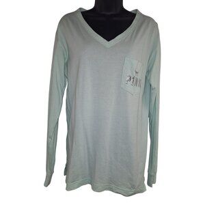 Victorias Secret Pink XS Mint Long Sleeve V-Neck Shirt Sequined Logo & Pocket